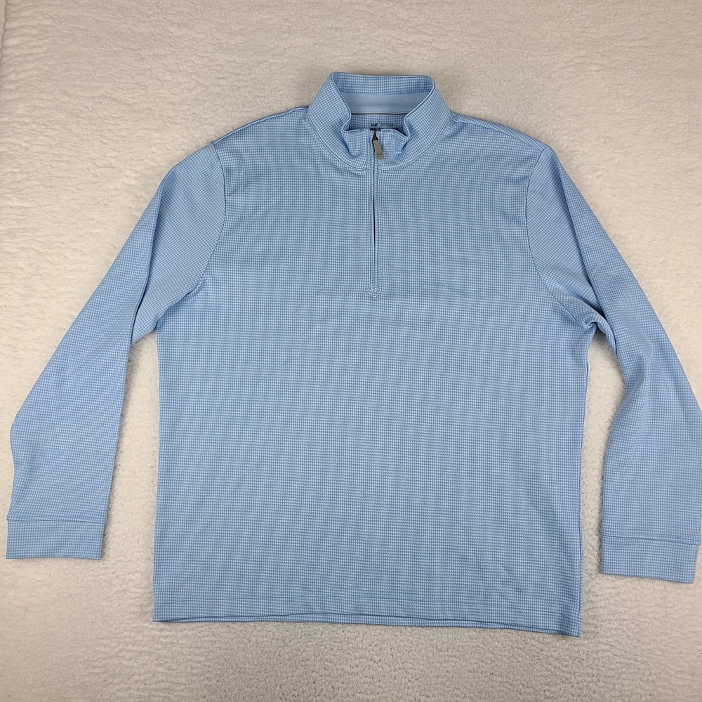 Vineyard Vines Sweater Mens XL Blue Houndstooth Quarter Zip Bluffs OTG On The Go